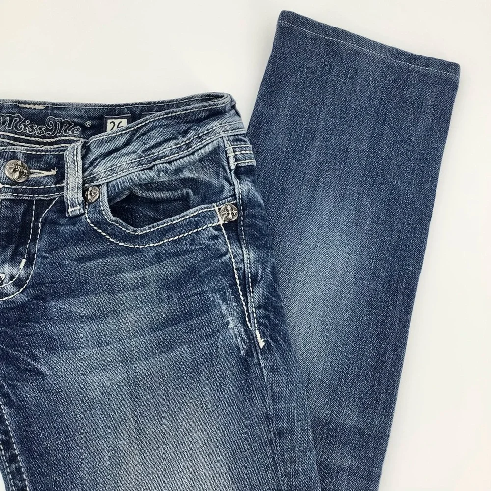 Miss Me Style JE5340T10R Accent Sequin Straight Leg Jeans Sz 26 - Picture 8 of 16